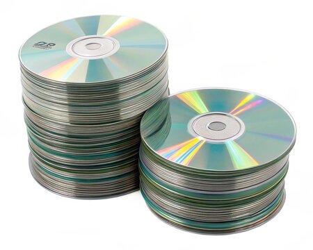 Stacks of Blank CDs and DVDs Data Storage Media Digital Archive Optical Discs