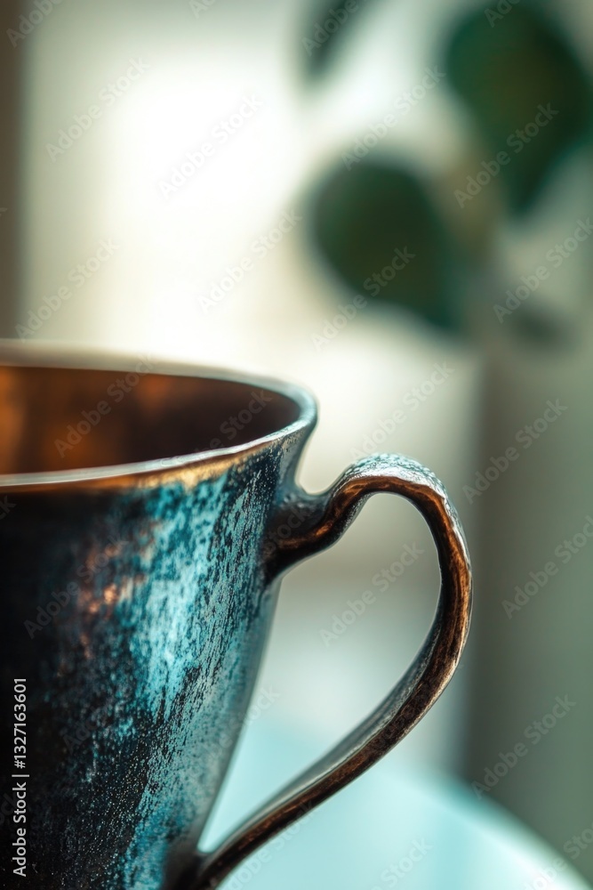 Leinwandbilder a close-up view of a cup sitting on a table, with no other objects in the frame