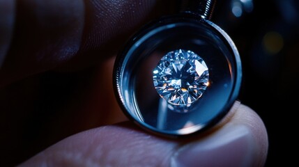 A diamonds cut, color, and clarity being assessed under a gemological loupe