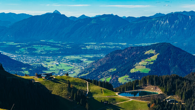 Alpine autumn or indian summer view at Mount Hohe Salve, Soell, Kufstein, Tyrol, Austria