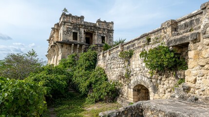 Obraz premium Exploring ancient ruins tulum mexico photography overgrown historical perspective