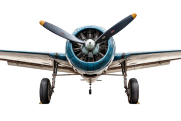 Vintage aircraft with propeller against transparent backdrop