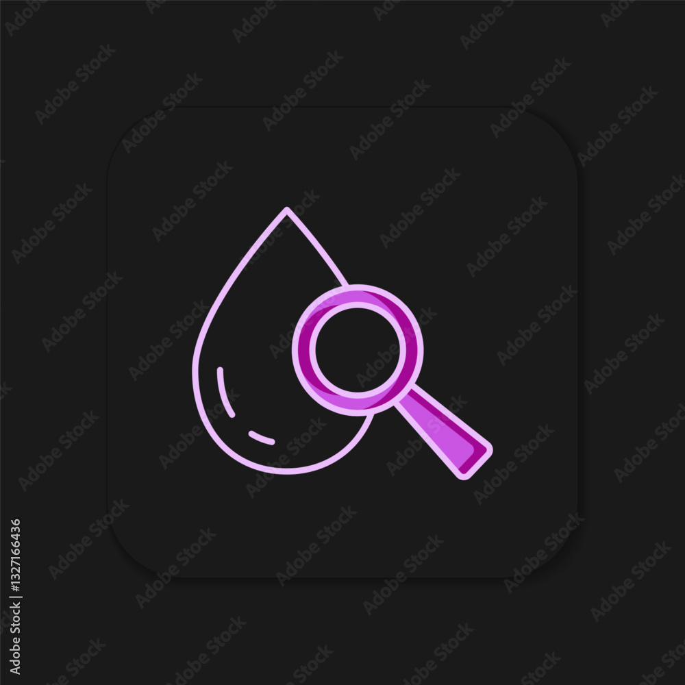 Poster filled outline drop and magnifying glass icon isolated on black background. flat filled outline styl
