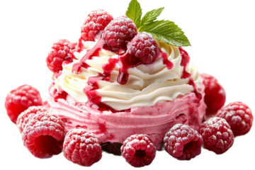 Delicious raspberry dessert with cream and mint garnish
