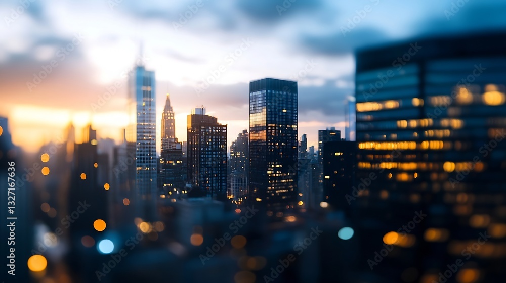 Aufkleber breathtaking view of a city skyline during sunset with a beautiful softfocus effect : generative ai