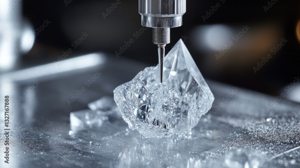 Aufkleber a diamond scribing tool etching guidelines onto a rough gemstone before cutting
