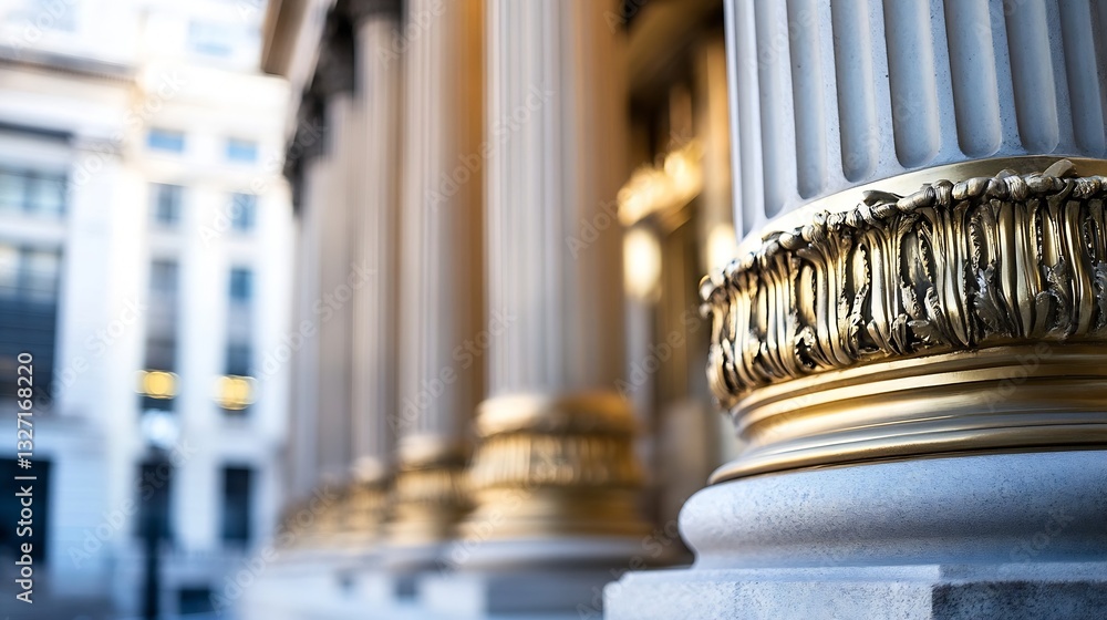 Poster Closeup of classic architectural columns adorned with intricate golden details showcasing craftsmanship : Generative AI
