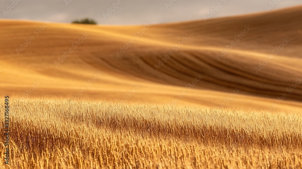 Aufkleber breathtaking view of golden wheat fields under a serene sky during sunset : generative ai