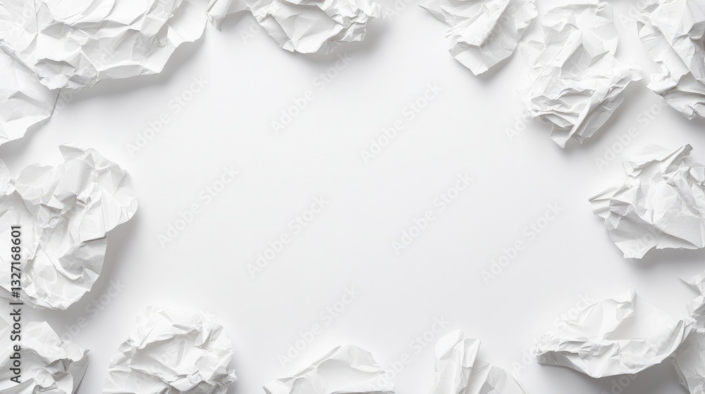 Poster crumpled white paper texture with organic folds creating a clean and artistic abstract background fo