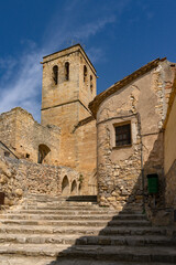 Church of the beautiful medieval village of Guimera in Lerida province of Spain in a sunny day.