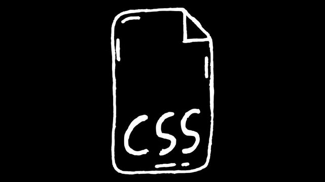 White wiggly hand drawn digital CSS file format icon on alpha