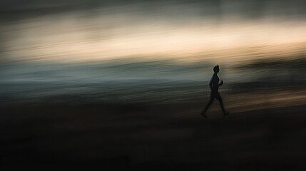 Fototapeta premium Motion Blur: A Runner's Silhouette at Sunset