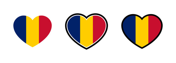Fototapeta premium Romania Flag Heart. Flag of Romania Heart Shape. Set of Romanian Hearts Vector. 