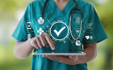 Healthcare Technology:  Digital Health Check-Up, Modern Medicine and Telemedicine, Doctor Using Tablet