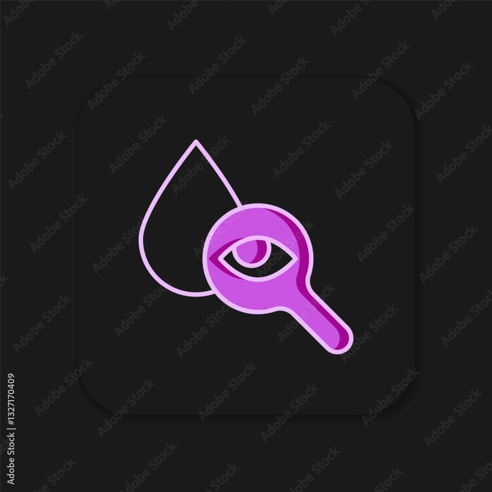 Poster filled outline drop and magnifying glass icon isolated on black background. flat filled outline styl