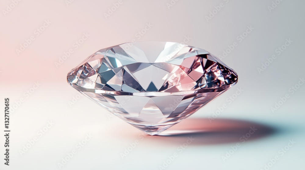 Poster a flawless gemstone with symmetrical precision, isolated on a soft gray background