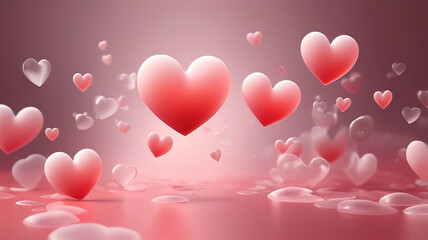 A sweet and romantic background with gently floating translucent love hearts and soft shapes. Perfect for use in Valentine s Day cards.