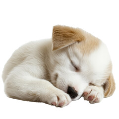 Fototapeta premium Cute puppy sleeping peacefully on transparent background