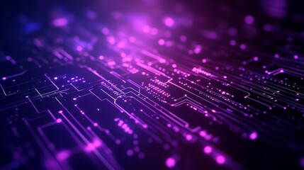 Dynamic purple neon light streaks radiating from the center against a dark background symbolizing technology big data and AI