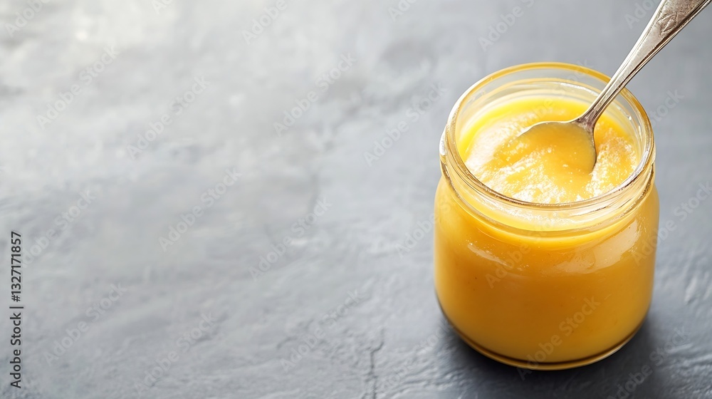 Poster Delicious Jar of Honey with Spoon Captured on Rustic Surface Ready for Use : Generative AI