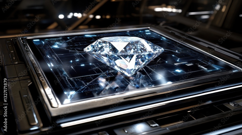 Poster a futuristic smart screen displaying ai-driven diamond market forecasts