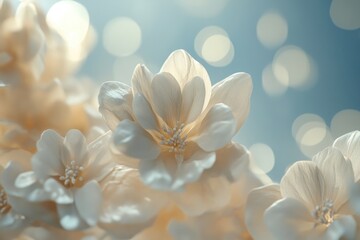 A detailed shot of a bouquet of white flowers