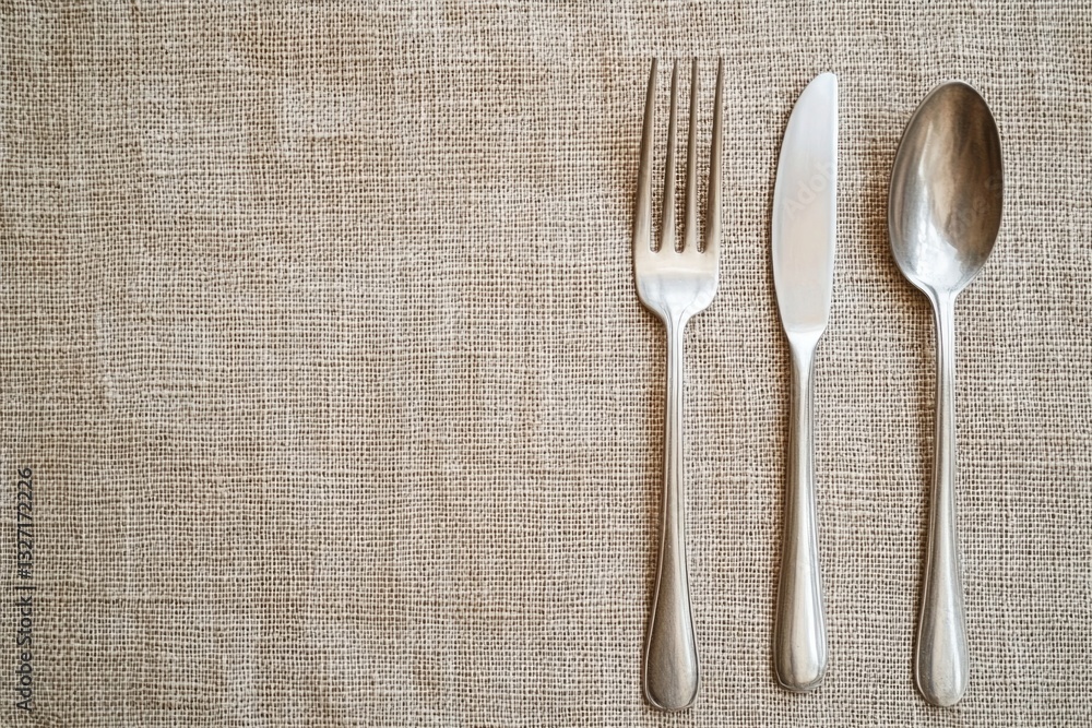Poster a set of two forks and one spoon placed on a cloth