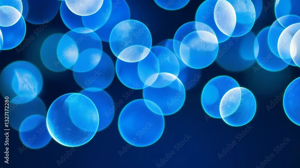 Poster circles of light create a mesmerizing blue bokeh effect in a dark environment