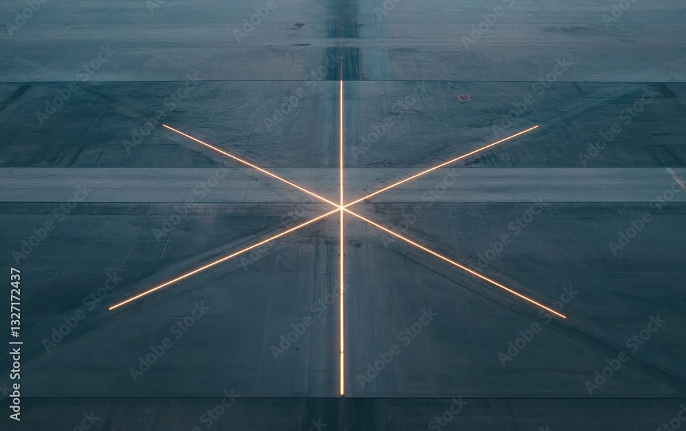 Poster abstract image of a geometric pattern on a dark gray surface. four lines of warm-toned lights inters