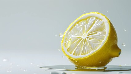 lemon and water with white background