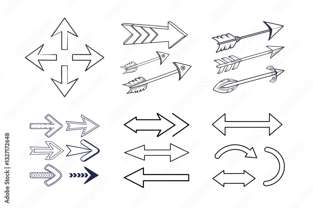 Poster sketch arrow set vector for your business, set of arrows, set of arrow icons, vector set of arrows
