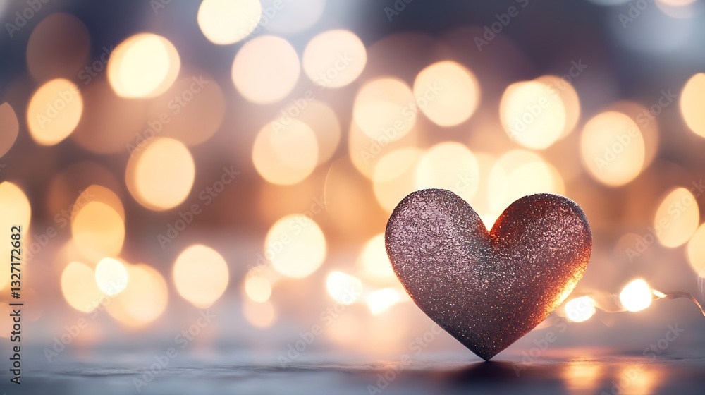 Poster glittery pink heart with warm bokeh lights in a soft background : generative ai