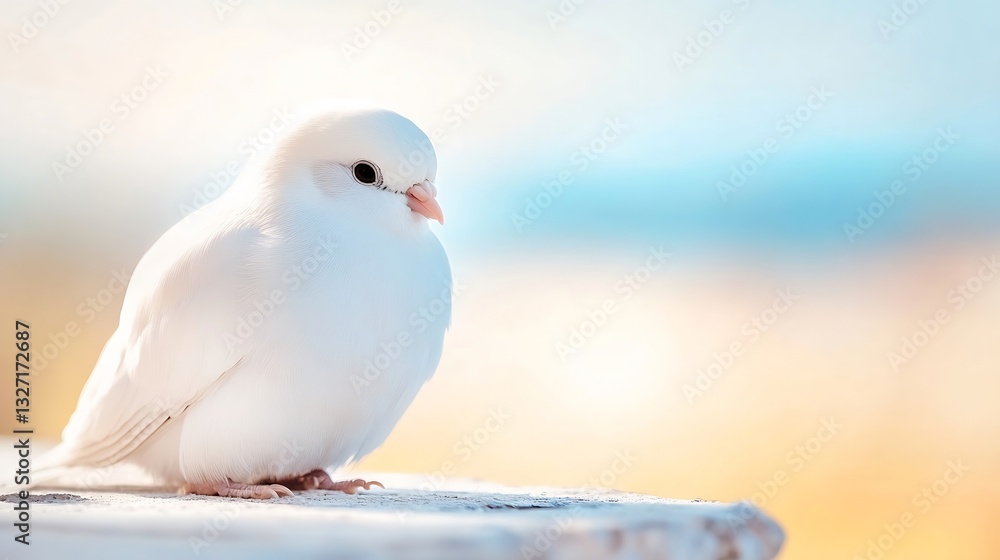 Poster closeup of a majestic white bird perched against a soft background : generative ai