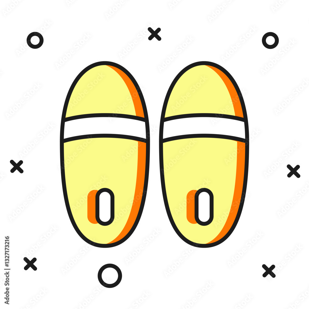 Poster filled outline slippers icon isolated on white background. flip flops sign. flat filled outline styl
