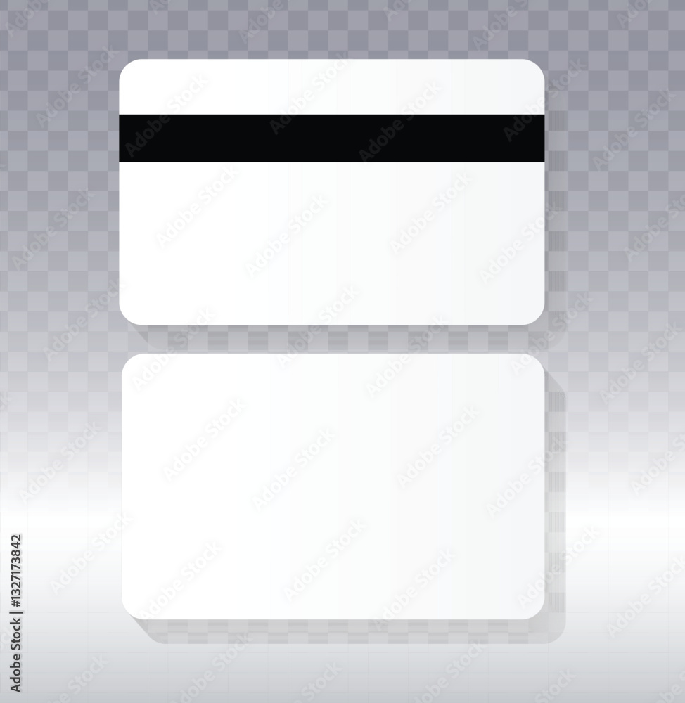Aufkleber access card vector, front and back view. white plastic card with black magnetic stripe on one side. 