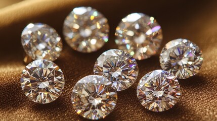 Fototapeta premium A group of small, perfectly cut diamonds arranged in a circle on a velvet cloth