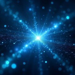 Fototapeta premium Quantum energy fields radiating vibrant blue light, subatomic particles entangling in a high-tech futuristic laboratory, ultra-realistic, glowing energy waves, cinematic composition