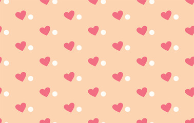 Seamless Pattern with Pink Hearts and Dots on Peach Background. Vector Illustration for Mother s Day, Valentine s Day, and Love Themes