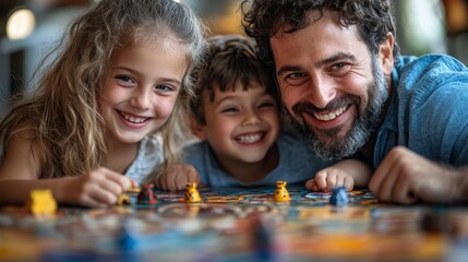 Happy Family Playing Board Games Together and Enjoying Time at Home. Generative AI