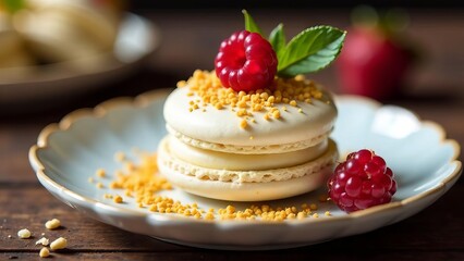 Macaroons cake of different colors with different berries, macaroons cake series.