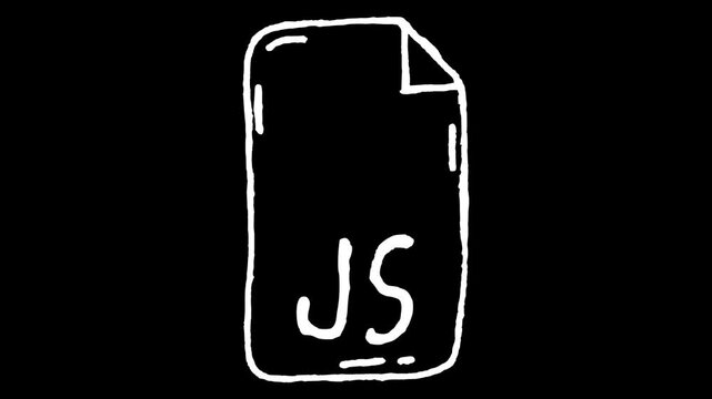 White wiggly hand drawn digital JS file format icon on alpha