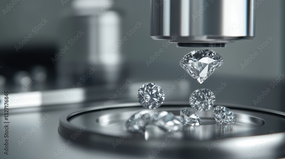 Poster a high-resolution image of a diamond laser engraving process, adding certification details