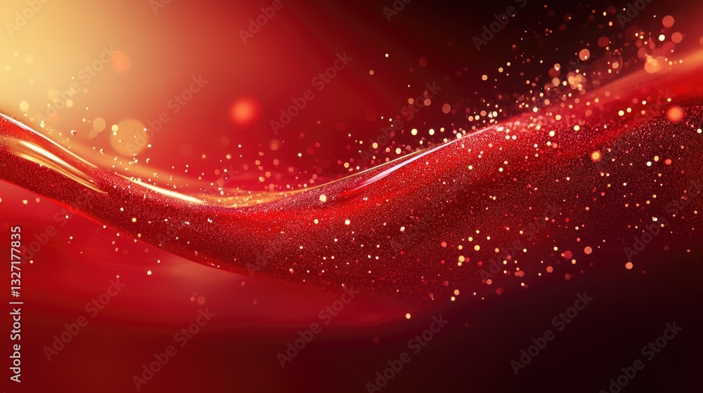Poster a vibrant red and gold design featuring a wavy pattern, ideal for use in backgrounds or decorations