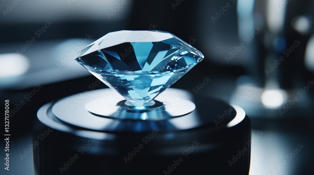 Poster a high-tech diamond authentication device scanning a gemstone for certification