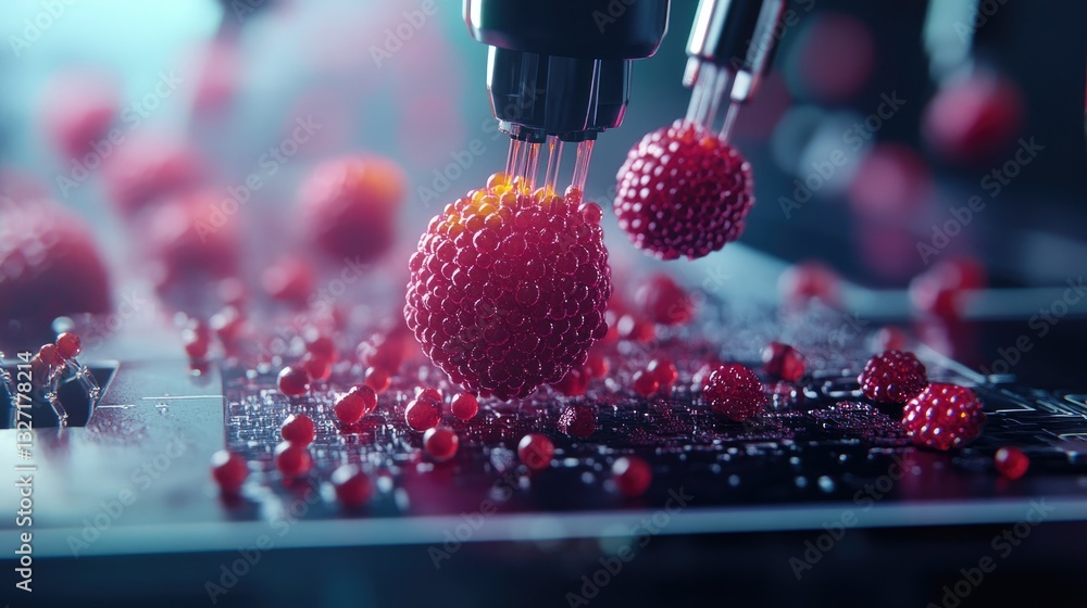 Poster a biochip embedded with nanotechnology, analyzing biological samples in real-time.