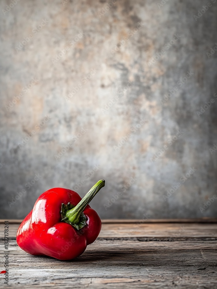 Poster vibrant fresh red bell pepper placed on rustic wooden background creating a vivid contrast : generat