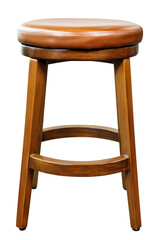 Isolated Wooden Stool with Leather Seat