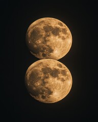 Obraz premium Two full moons in a dark sky create a captivating celestial display of lunar beauty and astronomical wonder for space exploration