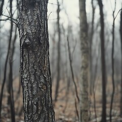 Fototapeta premium Stunning Detail Leafless Forest Hyper-Realistic Stark Landscape Image