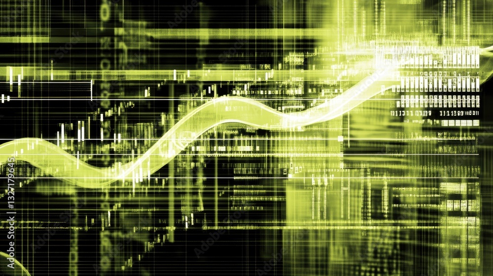 Poster a close-up of a dna double helix with bioinformatics data and digital analytics overlay.